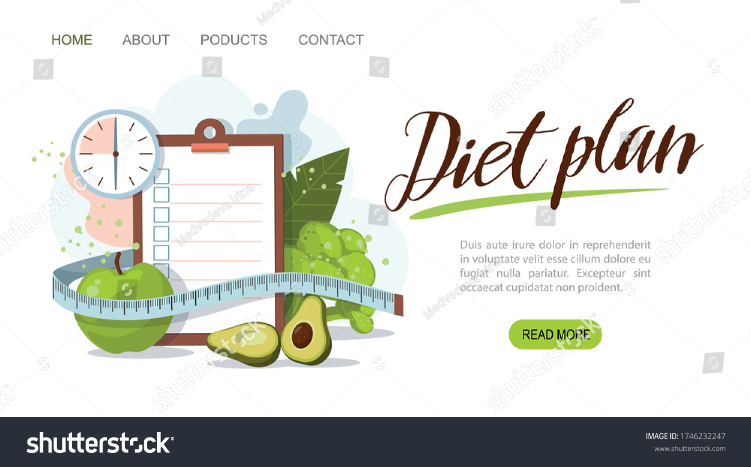Healthy food and Diet planning. Weight loss concept. Web banner template #1746232247