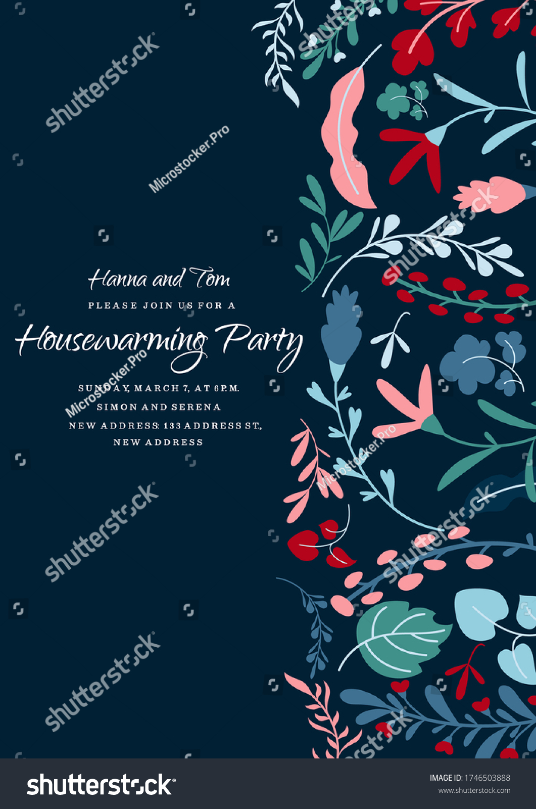 Floral Housewarming Party Invitation Template Royalty Free Stock