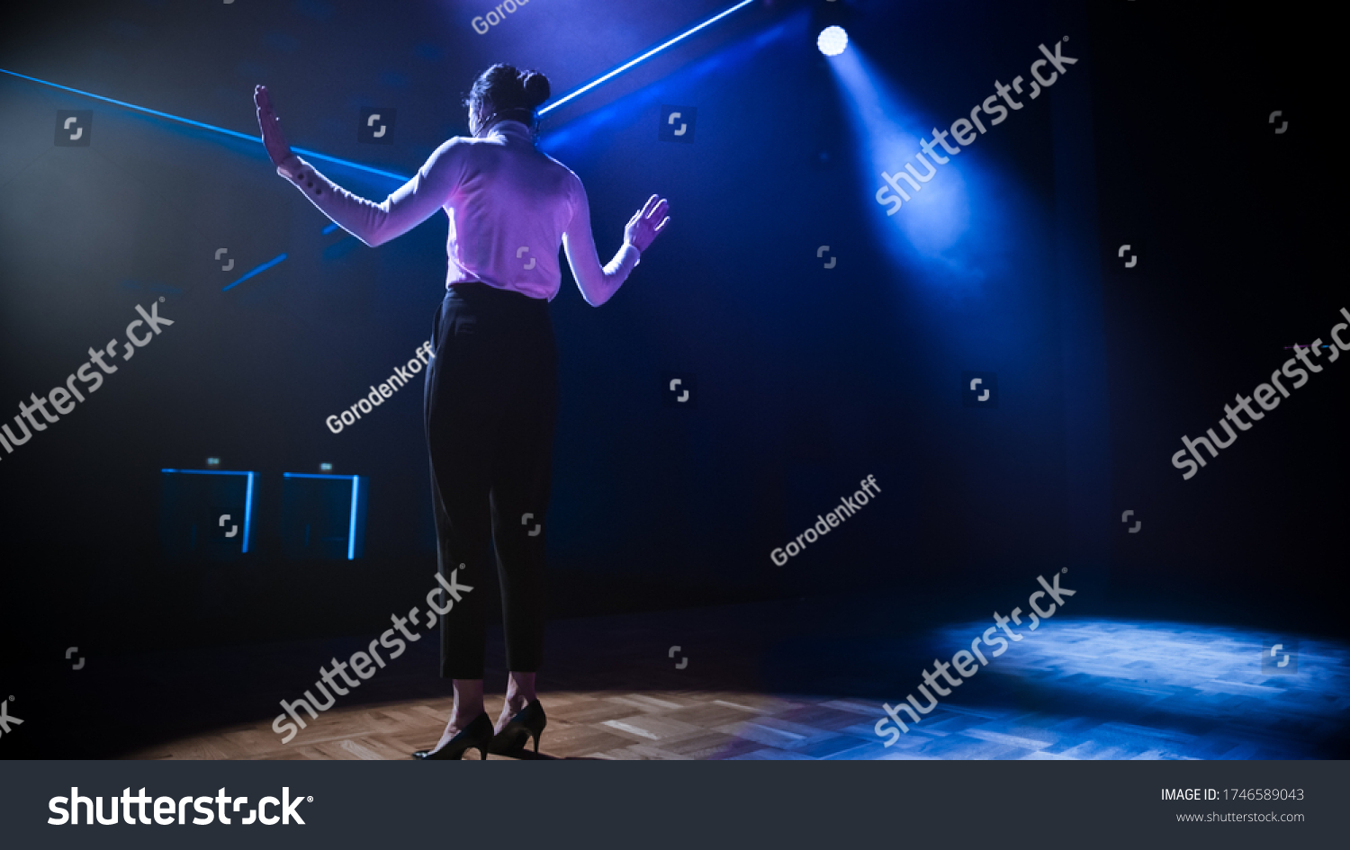 Famous Female Entertainer Stands on the Stage, Royalty Free Stock