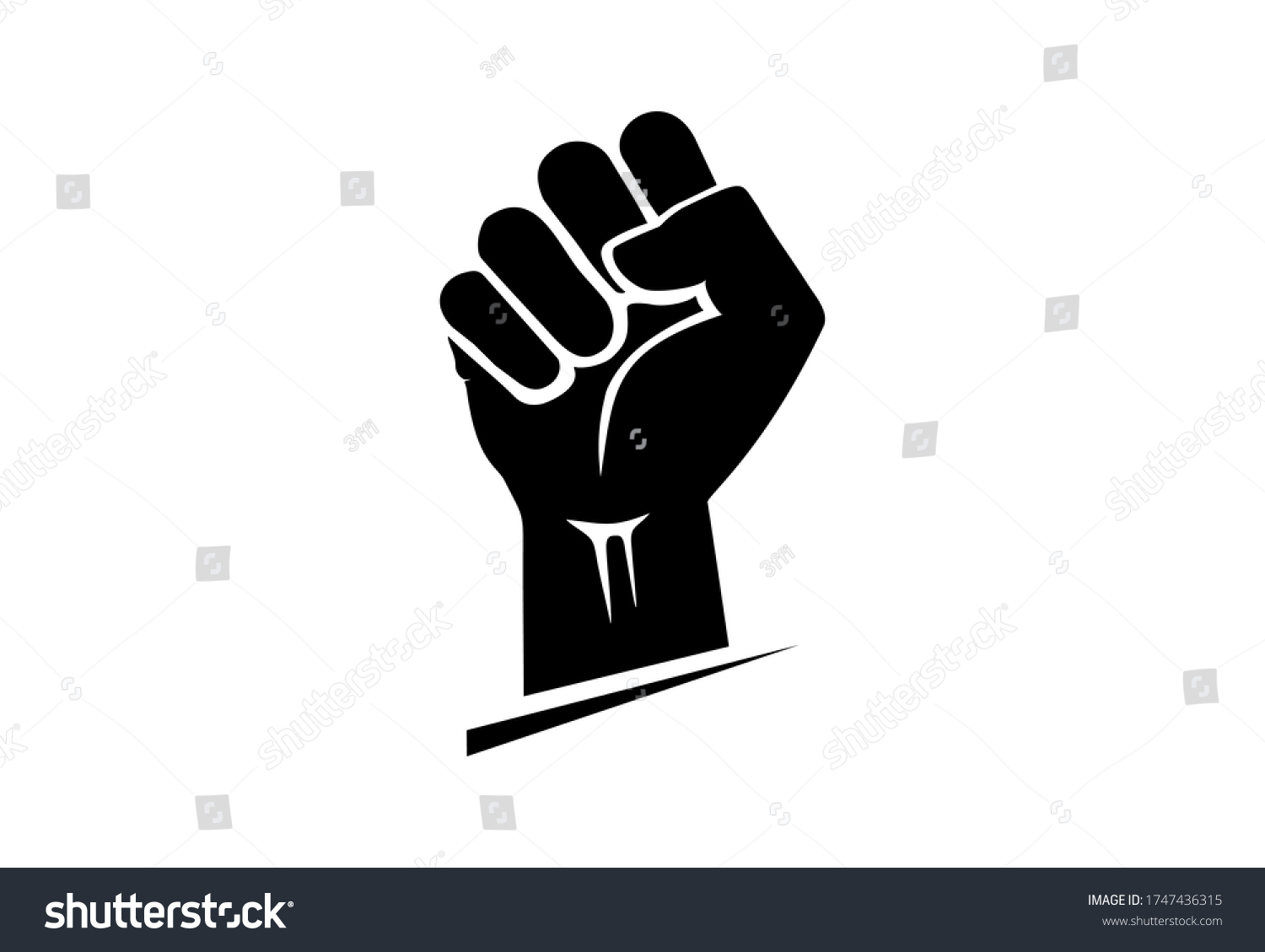 Black hand raised in a clenched fist. Freedom sign and protest symbol - civil rights movement, black lives matter icon. #1747436315