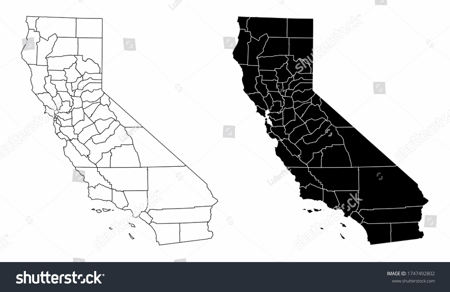 The black and white maps of the California State - Royalty Free Stock