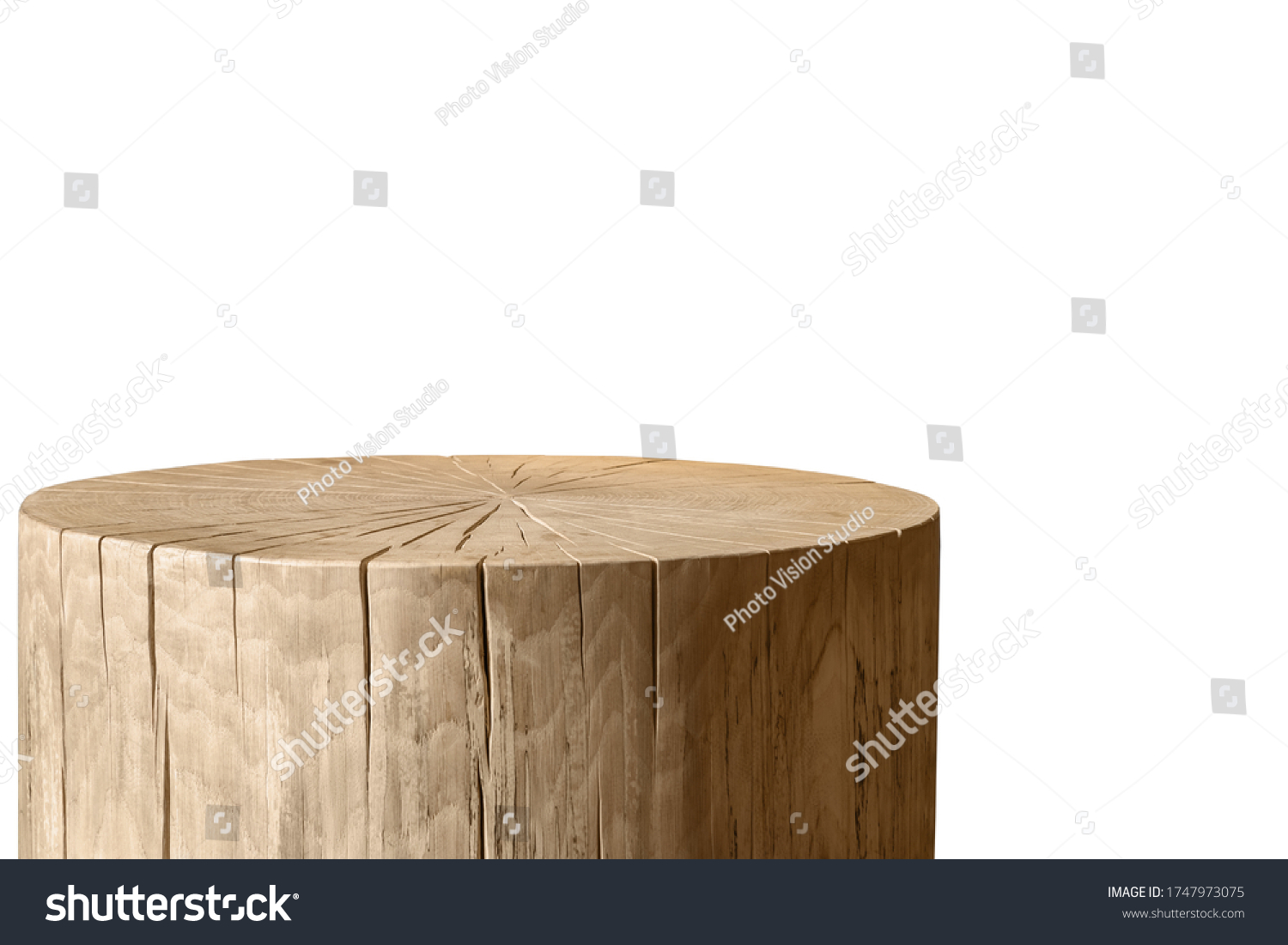 Decorative round wooden table on white background. #1747973075