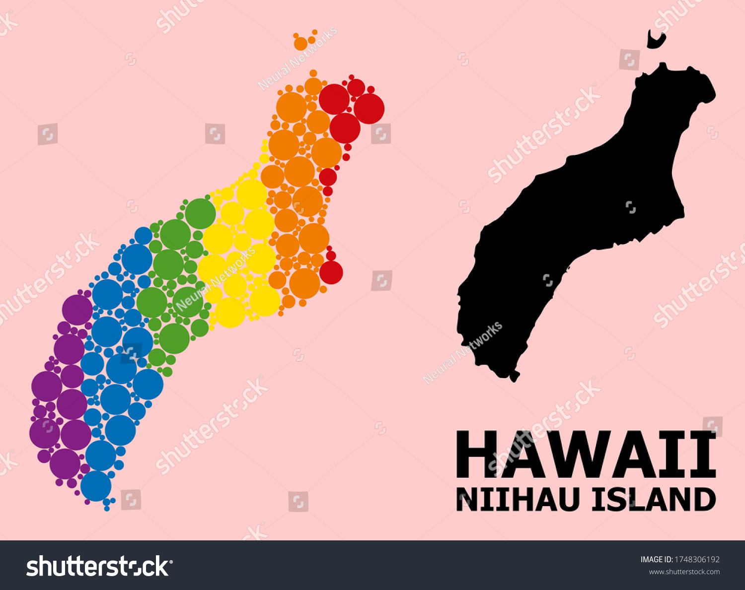 Rainbow vibrant mosaic vector map of Niihau Royalty Free Stock Vector