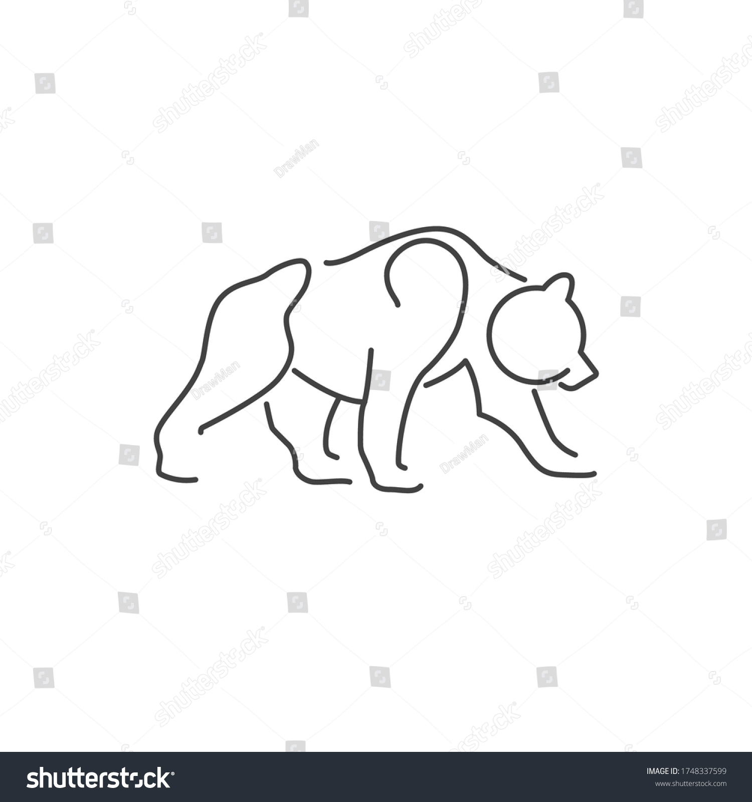 Line Drawing Of Bear Walking Symbol. Logo Of The - Royalty Free Stock 