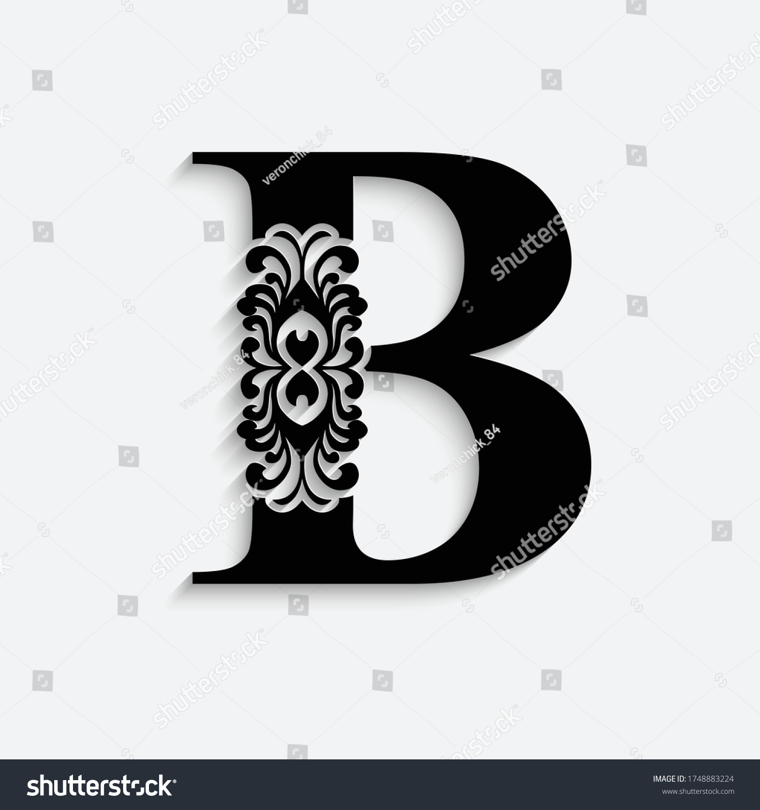 Letter B. Black Flower Alphabet. Beautiful - Royalty Free Stock Vector ...