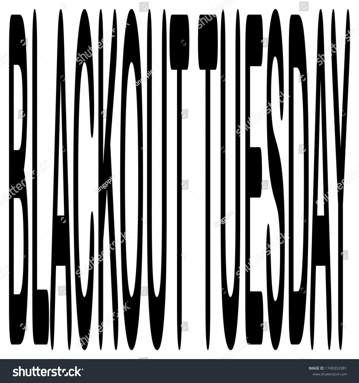 Vector isolated blackout tuesday text concept word on white background, illustration, monochrome, barcode concept #1749353381