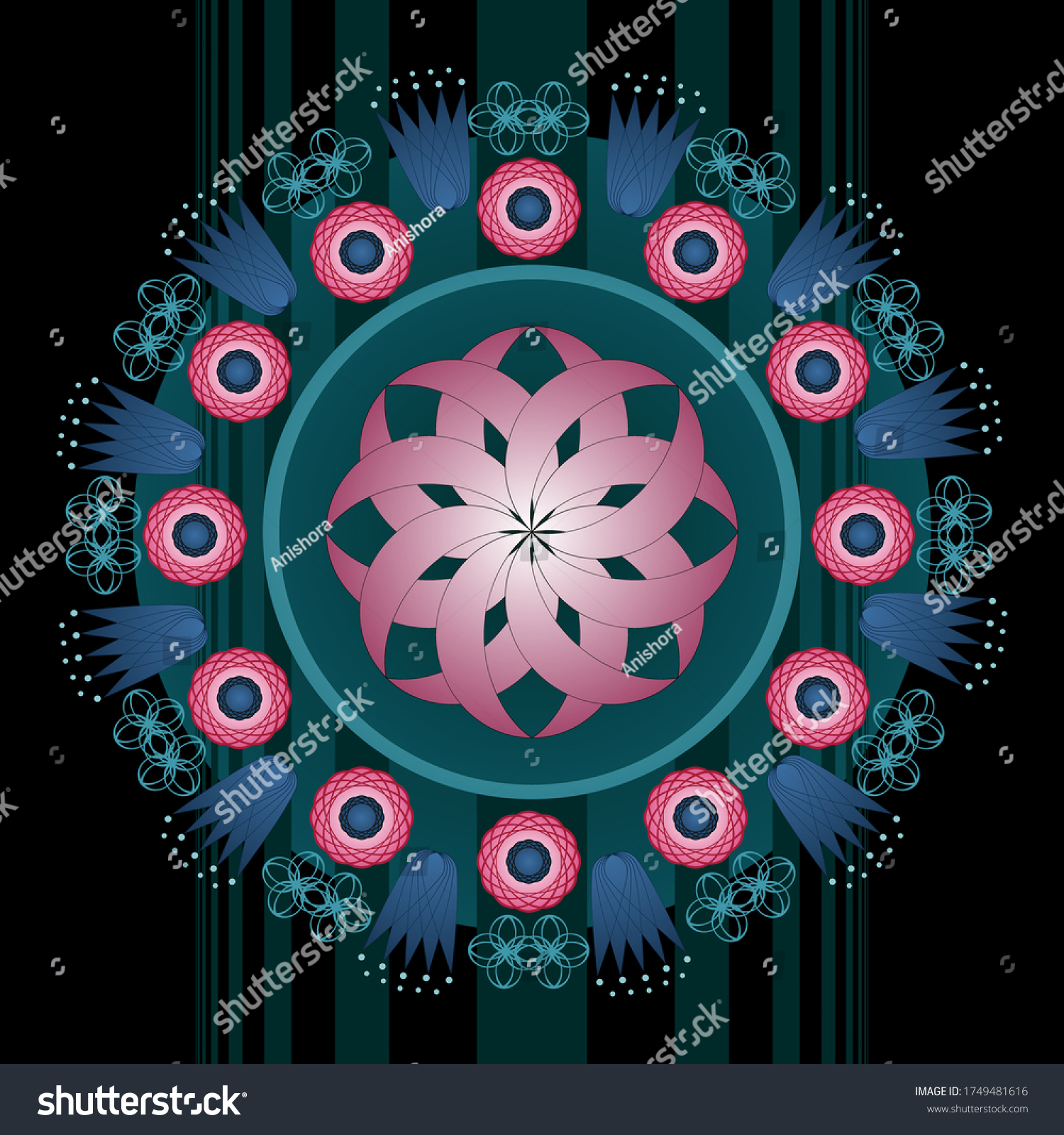 Art Deco flowers.Vector image.Illustration can - Royalty Free Stock