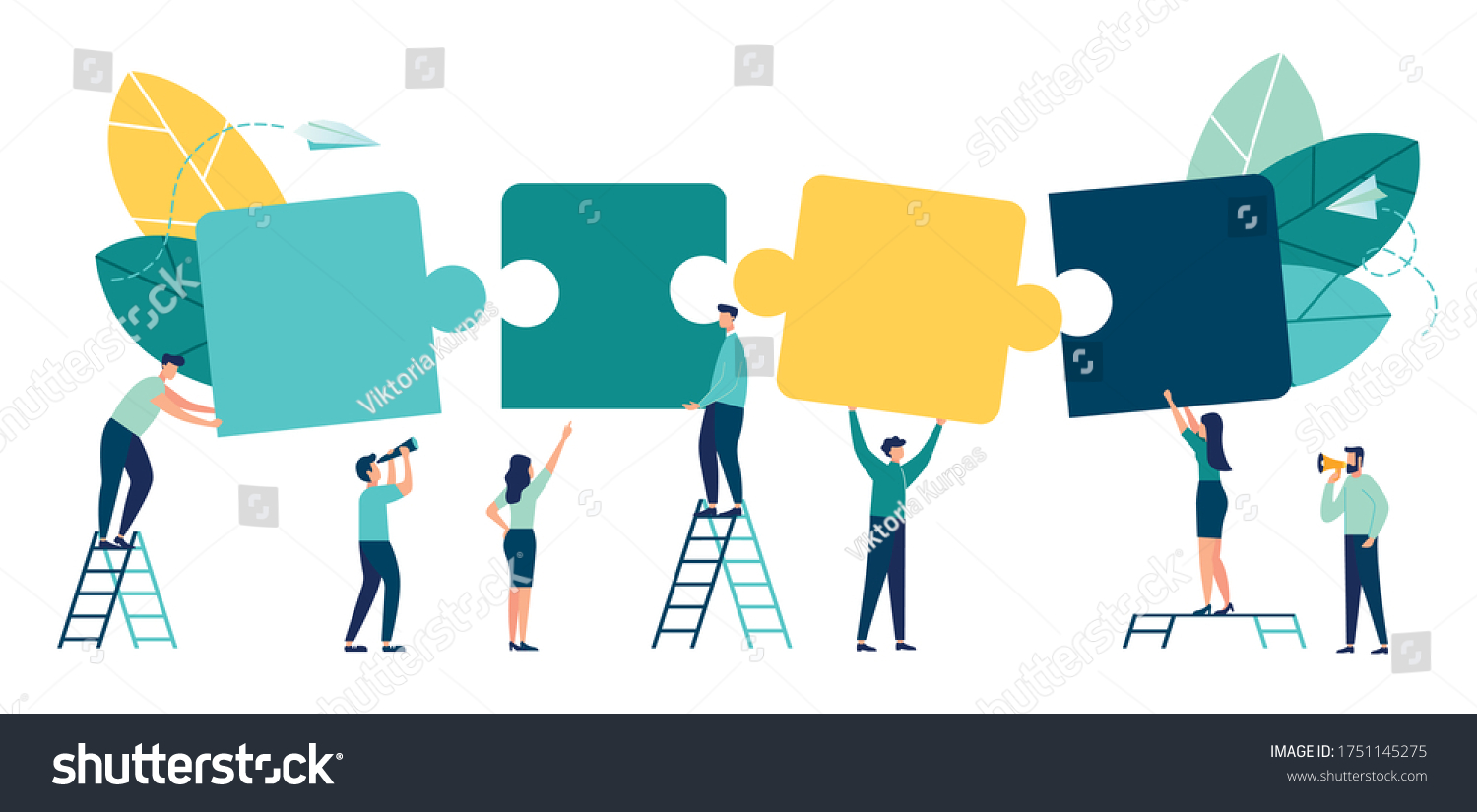 Business concept. Team metaphor. people connecting puzzle elements. Vector illustration flat design style. Symbol of teamwork, cooperation, partnership vector #1751145275