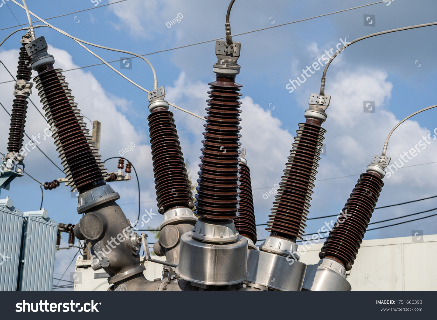 High voltage electrical insulation in a power substation, close up #1751666393