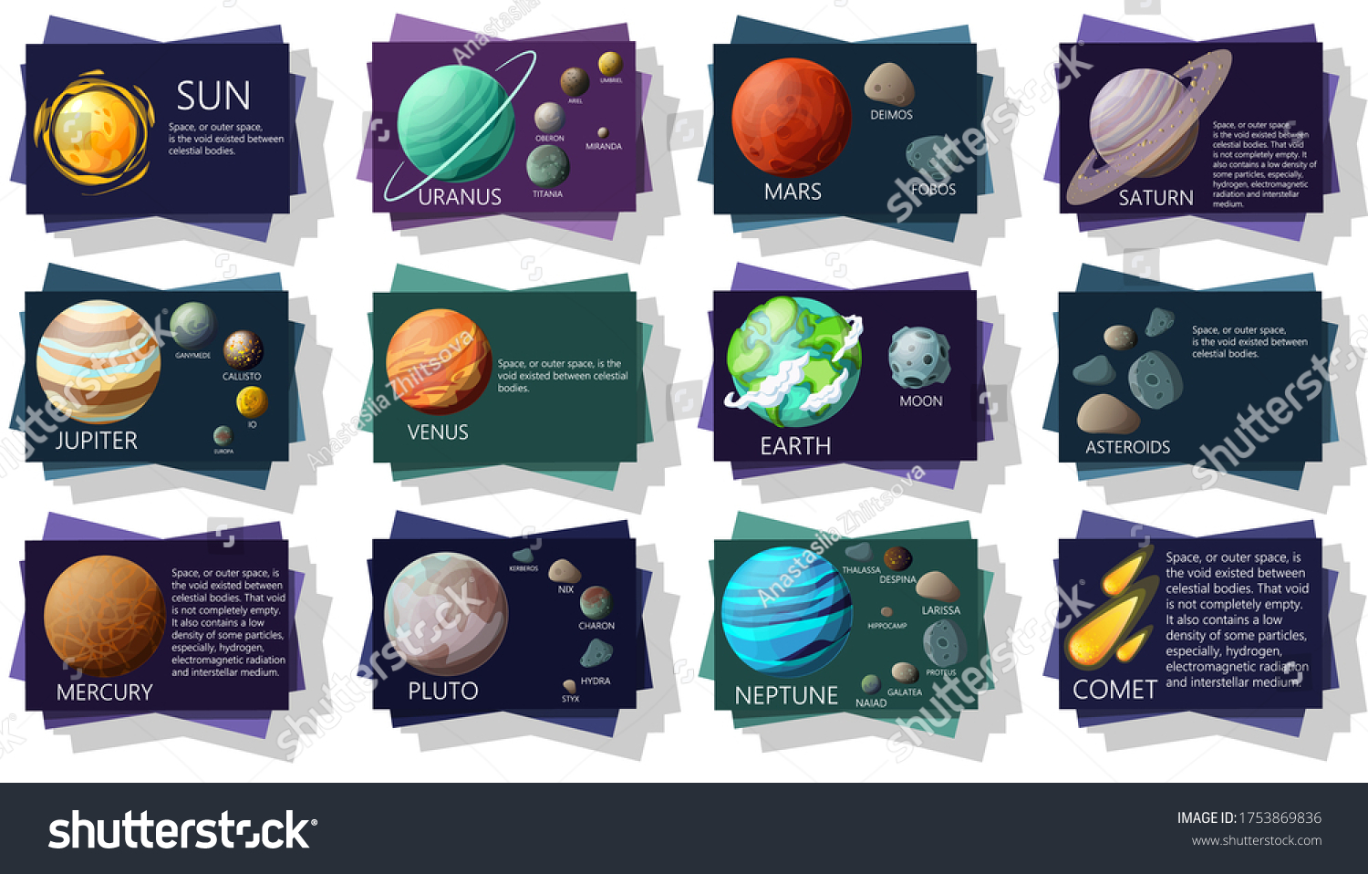 Planets and satellites. Solar system. Vector - Royalty Free Stock ...