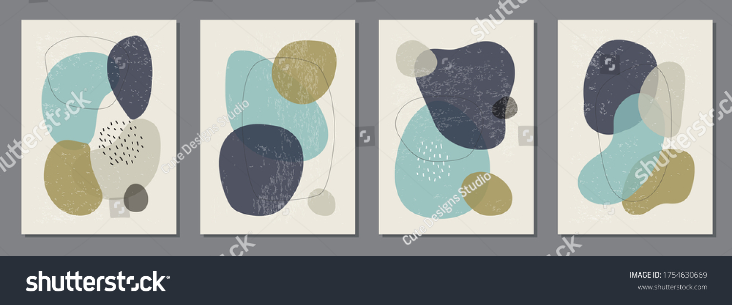 Set of minimal posters with abstract organic shapes composition in trendy contemporary collage style, can be used for wall decoration, postcard, cover design #1754630669