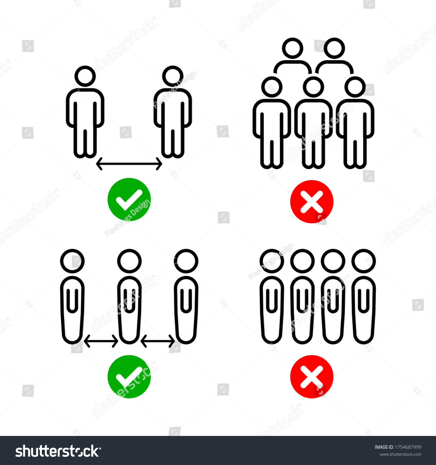 Keep safe distance infographic, 4 Set icon design vector. Social Distancing Keep Your Distance 1 m or 1 Metre Infographic Icon. Vector Image. #1754687999