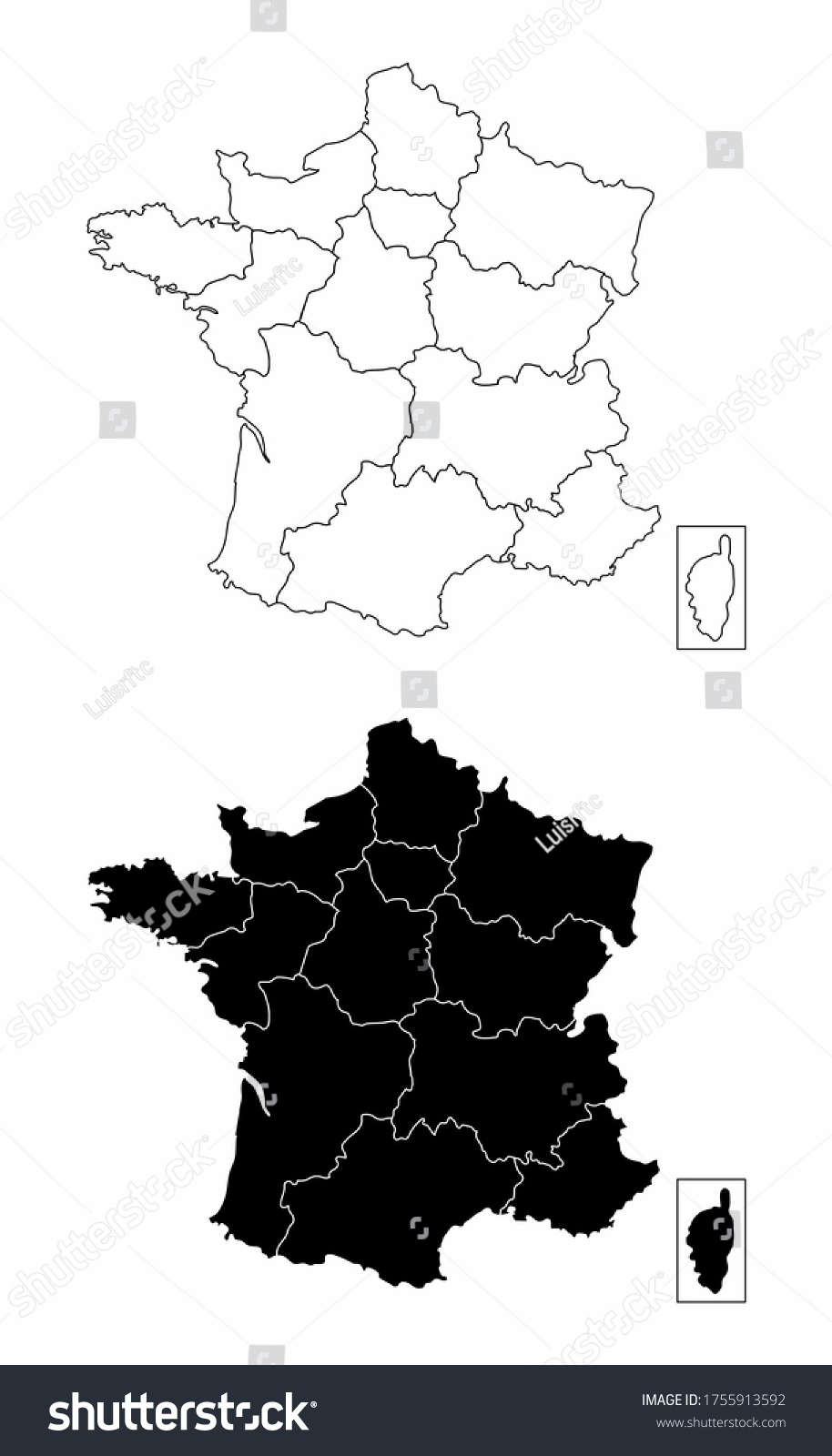 The black and white maps of France regions - Royalty Free Stock Photo ...