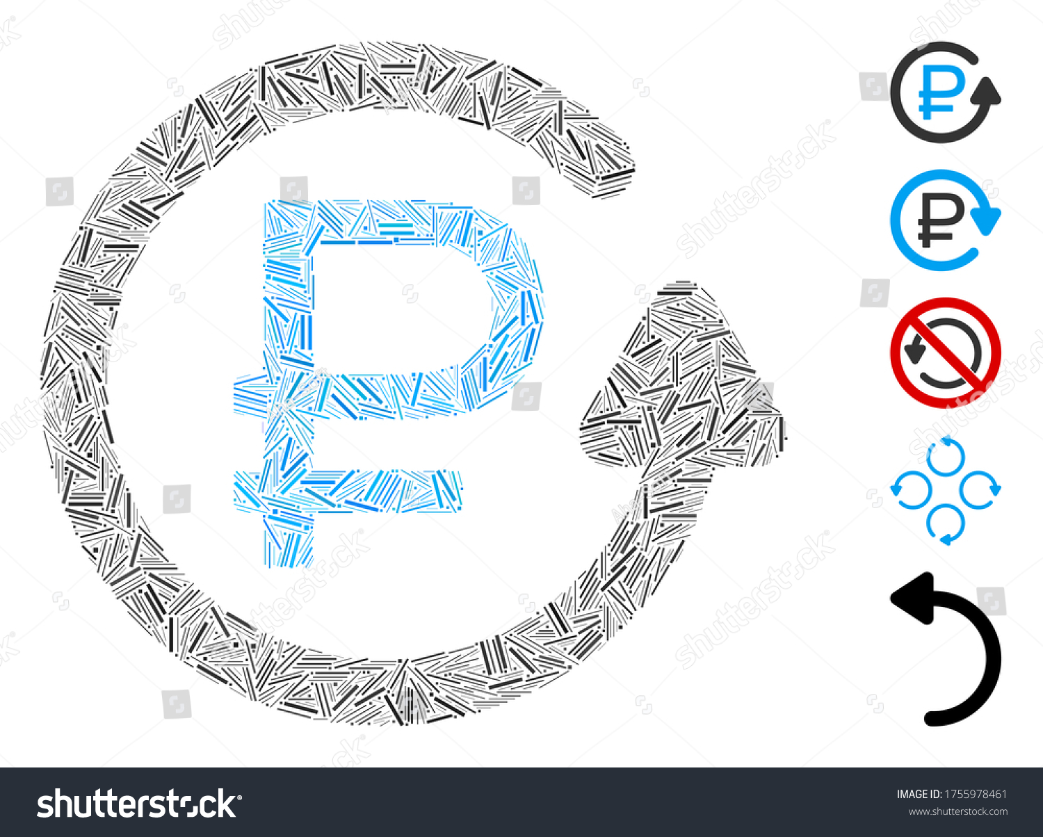 Line Collage Based On Rouble Chargeback Icon. - Royalty Free Stock ...