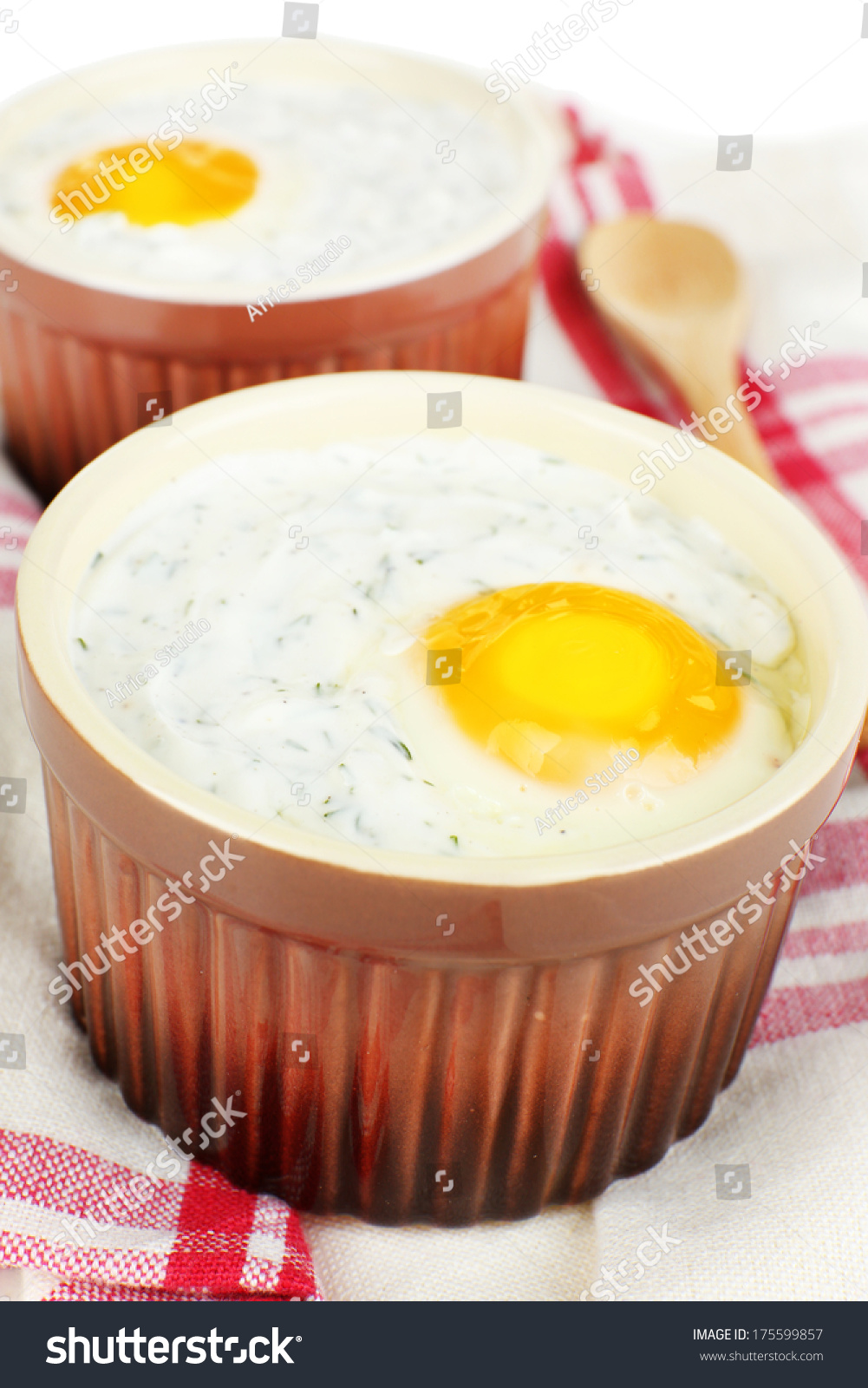 Baked eggs close up #175599857