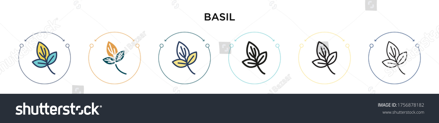 Basil icon in filled, thin line, outline and stroke style. Vector illustration of two colored and black basil vector icons designs can be used for mobile, ui, web #1756878182
