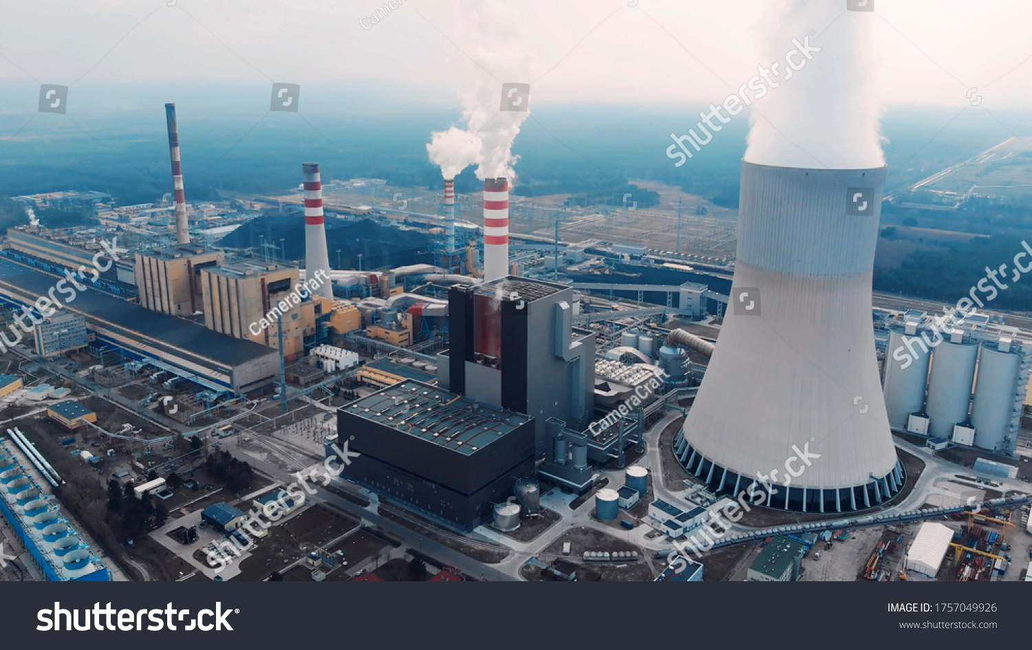 Aerial View Of Large Chimneys From The Kozienice Coal Power Plant In Poland - Swierze Gorne. #1757049926