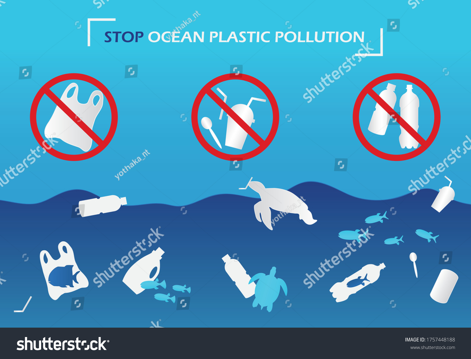 Ocean plastic pollution banner with turtle - Royalty Free Stock Vector ...