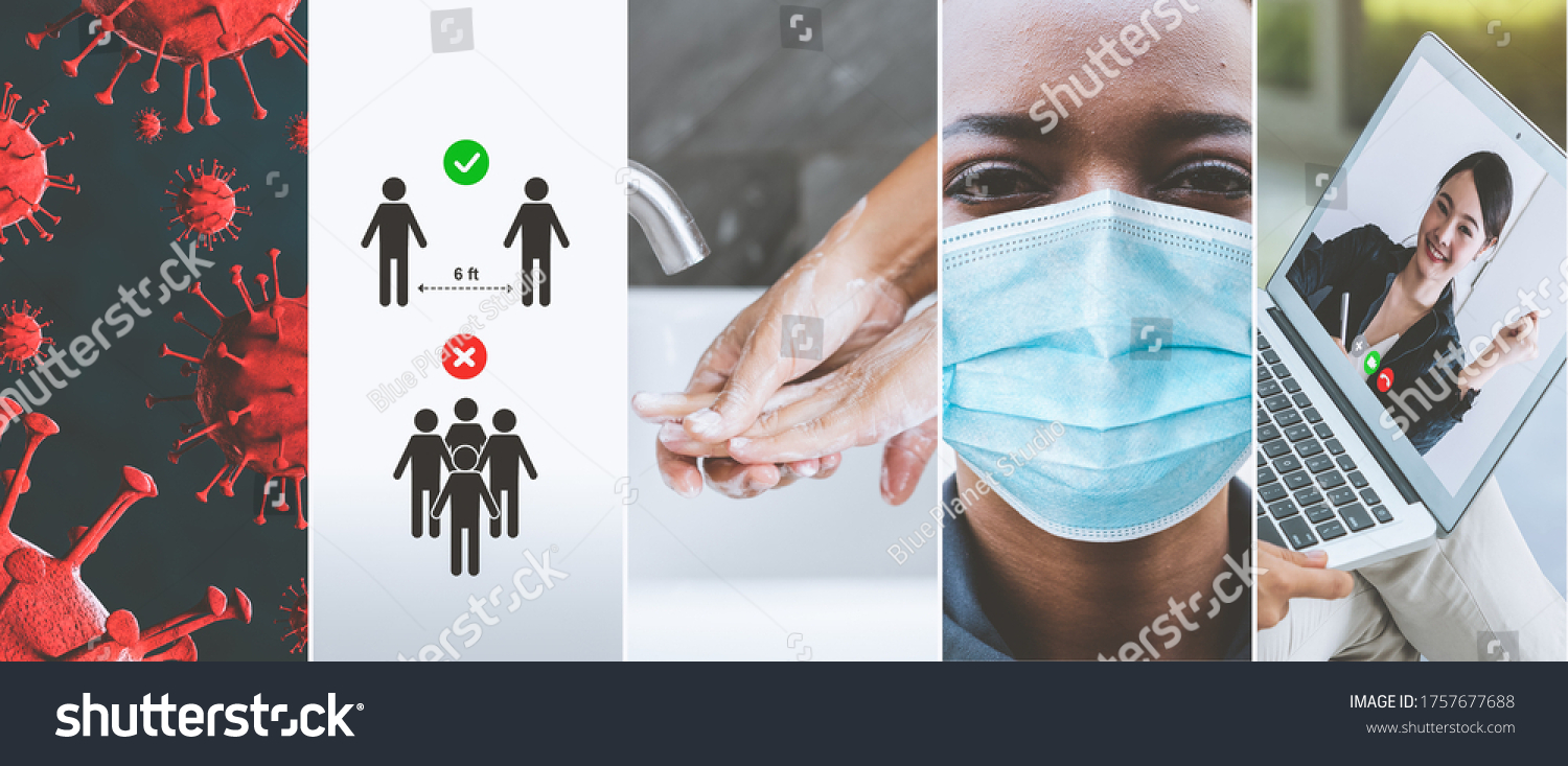 Coronavirus COVID-19 image set banner in concept of prevention information including safety precaution and doctor service to prevent spreading infection of covid-19 or 2019 Coronavirus Disease. #1757677688