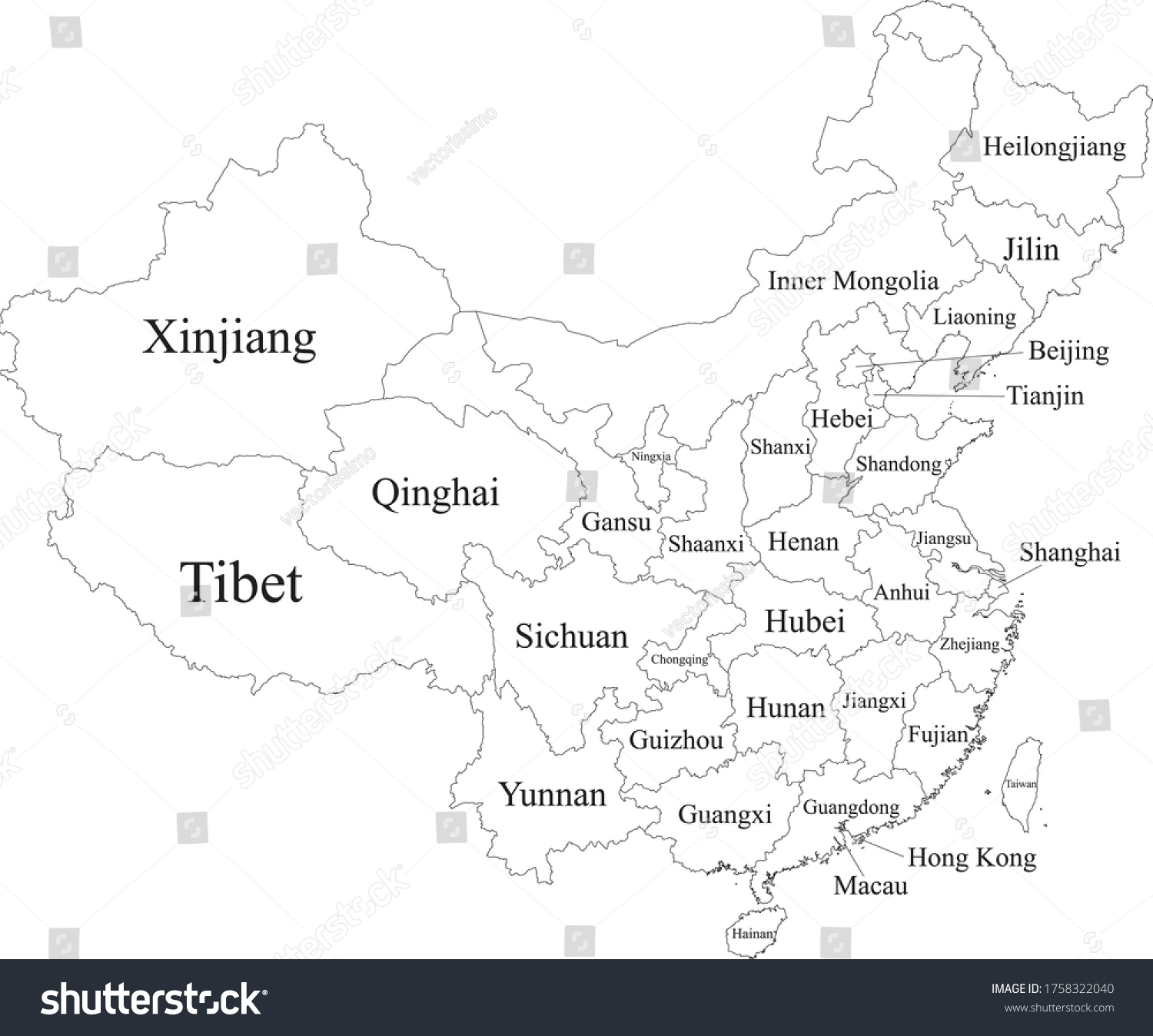 White Labeled Provinces Map of Asian Country of - Royalty Free Stock ...