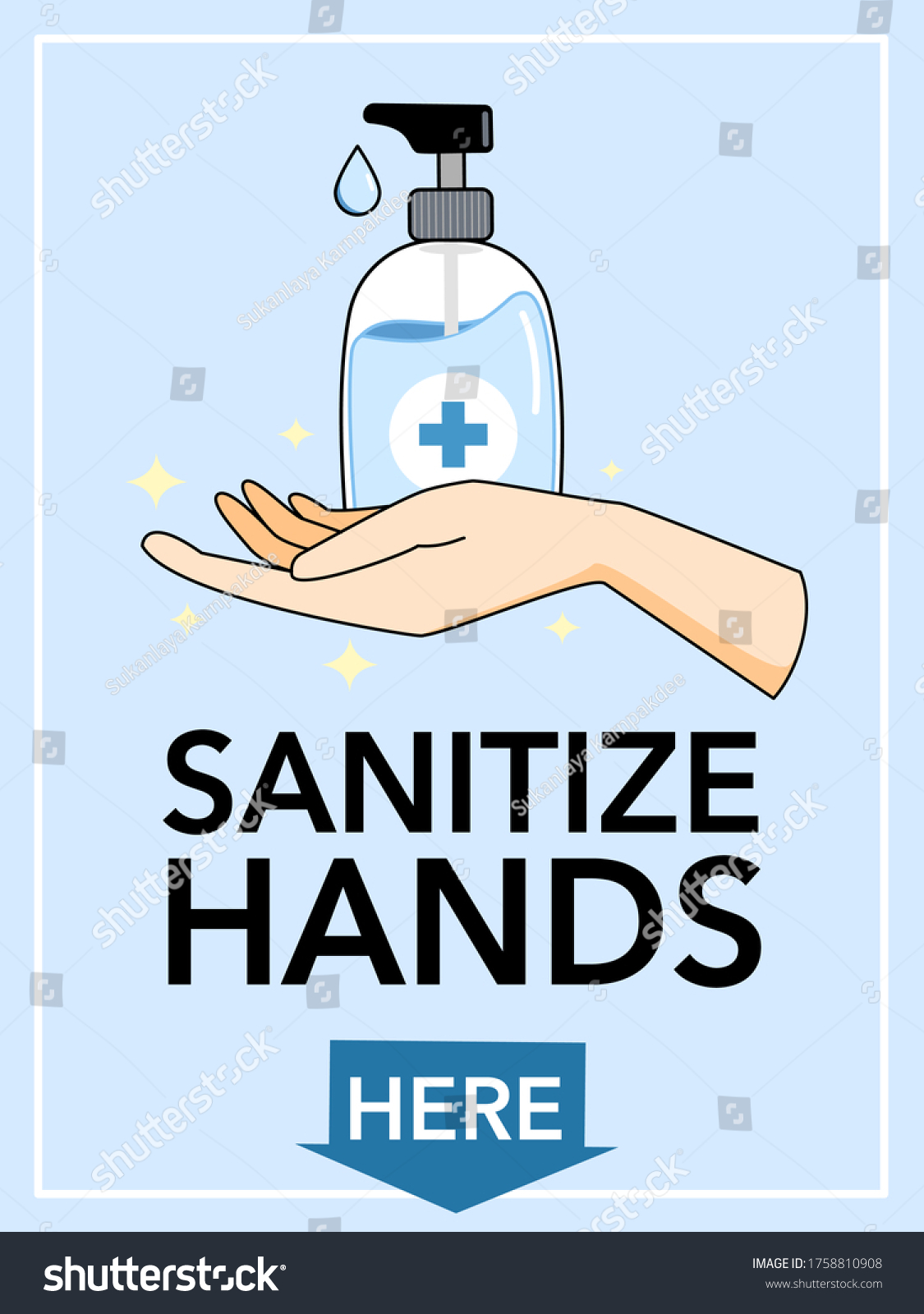 Use hand sanitizer here sign and poster. Hand - Royalty Free Stock