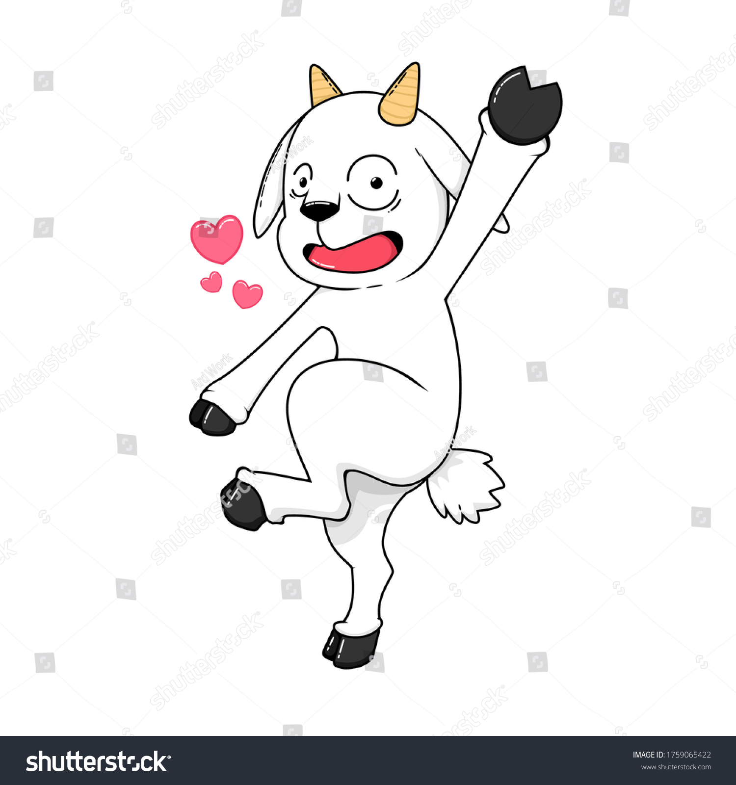 Happy Goat White Cute Adorable Cartoon Doodle Royalty Free Stock Vector 1759065422 