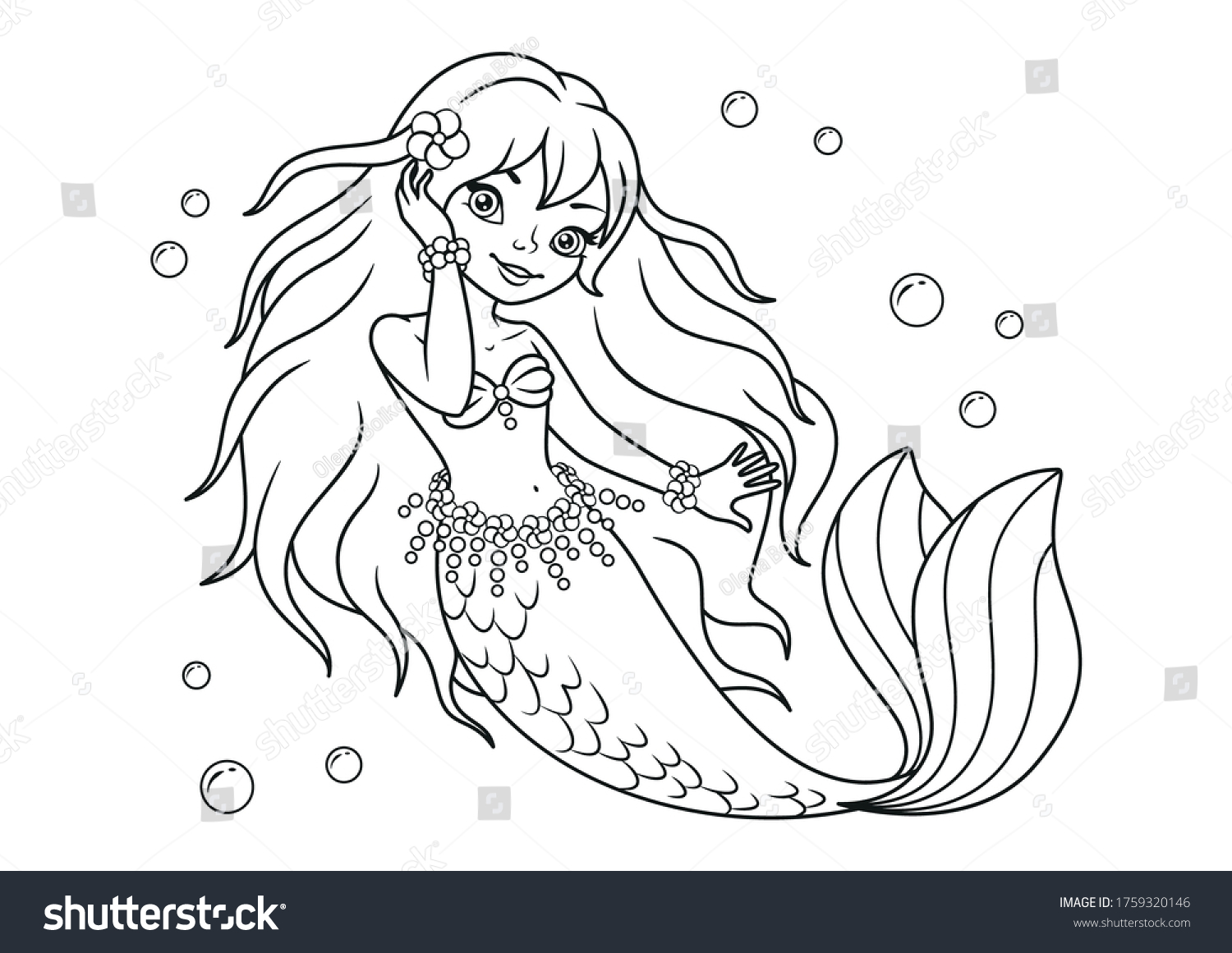 Beautiful mermaid Coloring Page for kids - Royalty Free Stock Vector ...