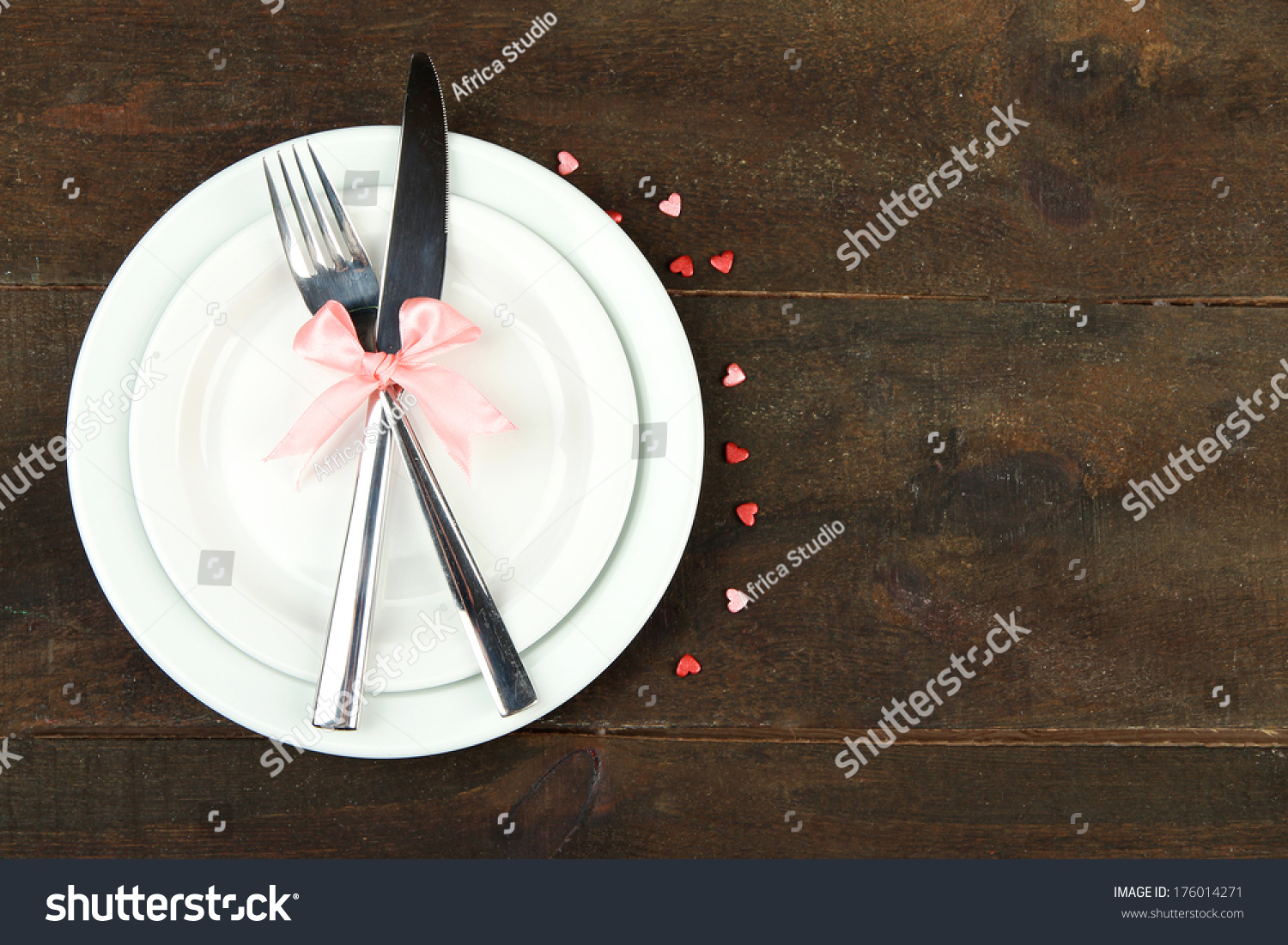 Romantic holiday table setting, on wooden background #176014271