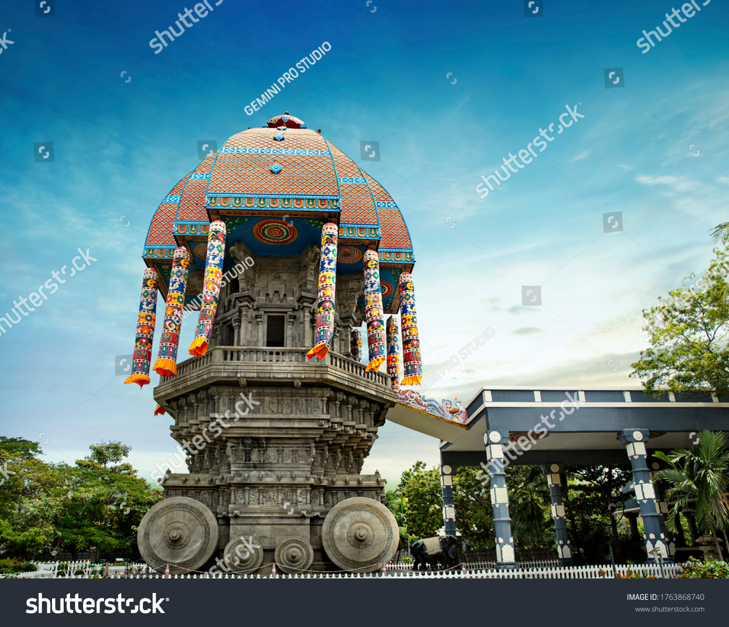 beautiful view of valluvar kottam,auditorium, monument in chennai, tamil nadu, india.
the monument is 39 meter high (128 feet) stone car, Replica of the famous temple chariot of Thiruvarur.thiruvallur #1763868740