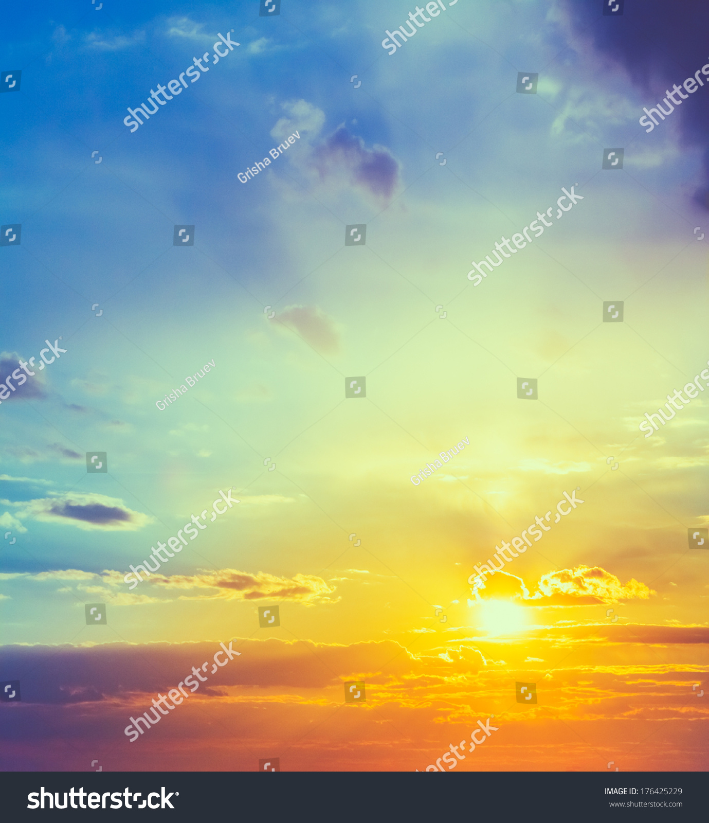 Sun, sunset, sunrise. Colorful toned instant photo #176425229