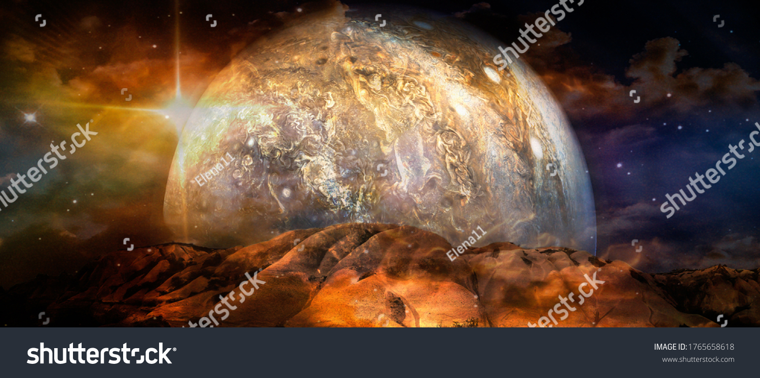 Beautiful multicolor landscape of an alien planet. Elements of this image furnished by NASA. #1765658618