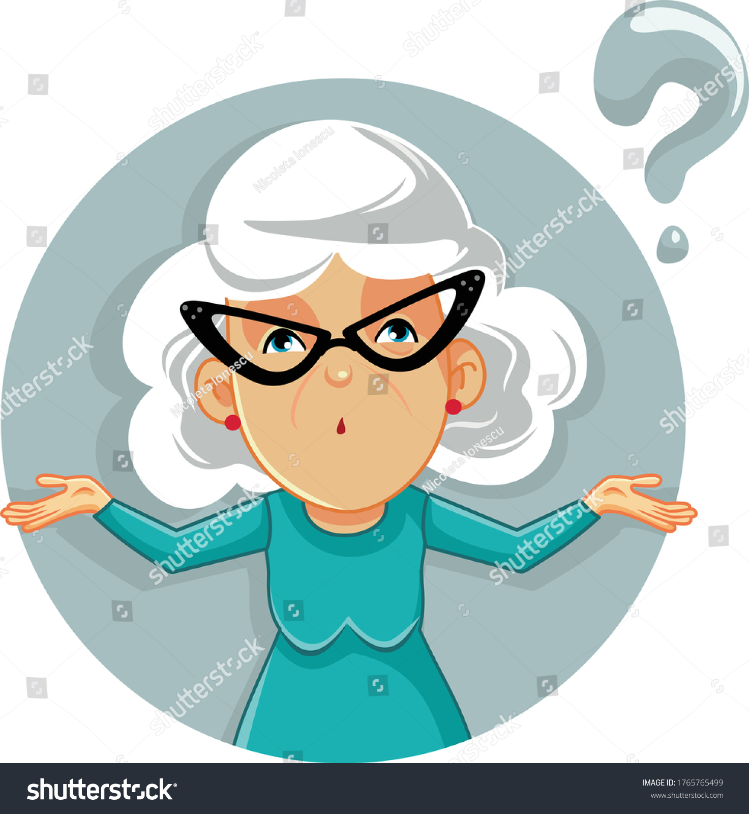 Funny Granny Shrugging Vector Cartoon Royalty Free Stock Vector 1765765499