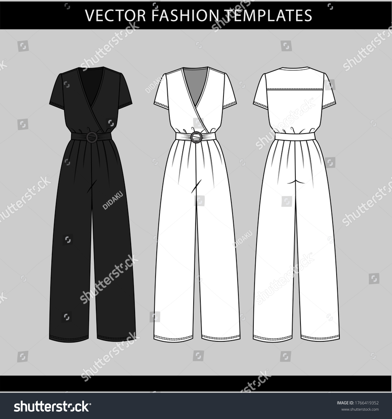 jumpsuit fashion flat sketch template,Front and - Royalty Free Stock ...