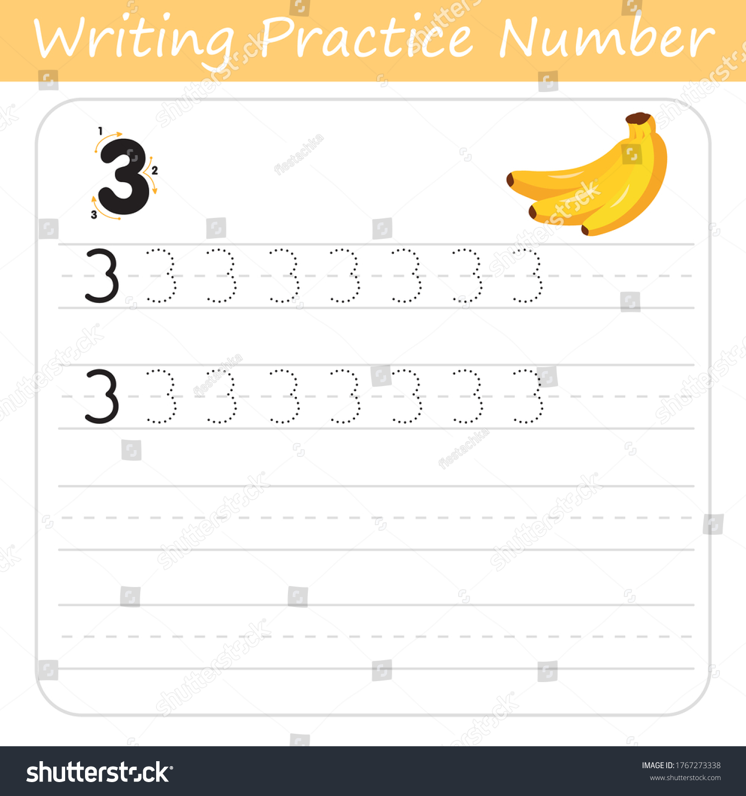 Number three tracing practice worksheet with 3 - Royalty Free Stock ...