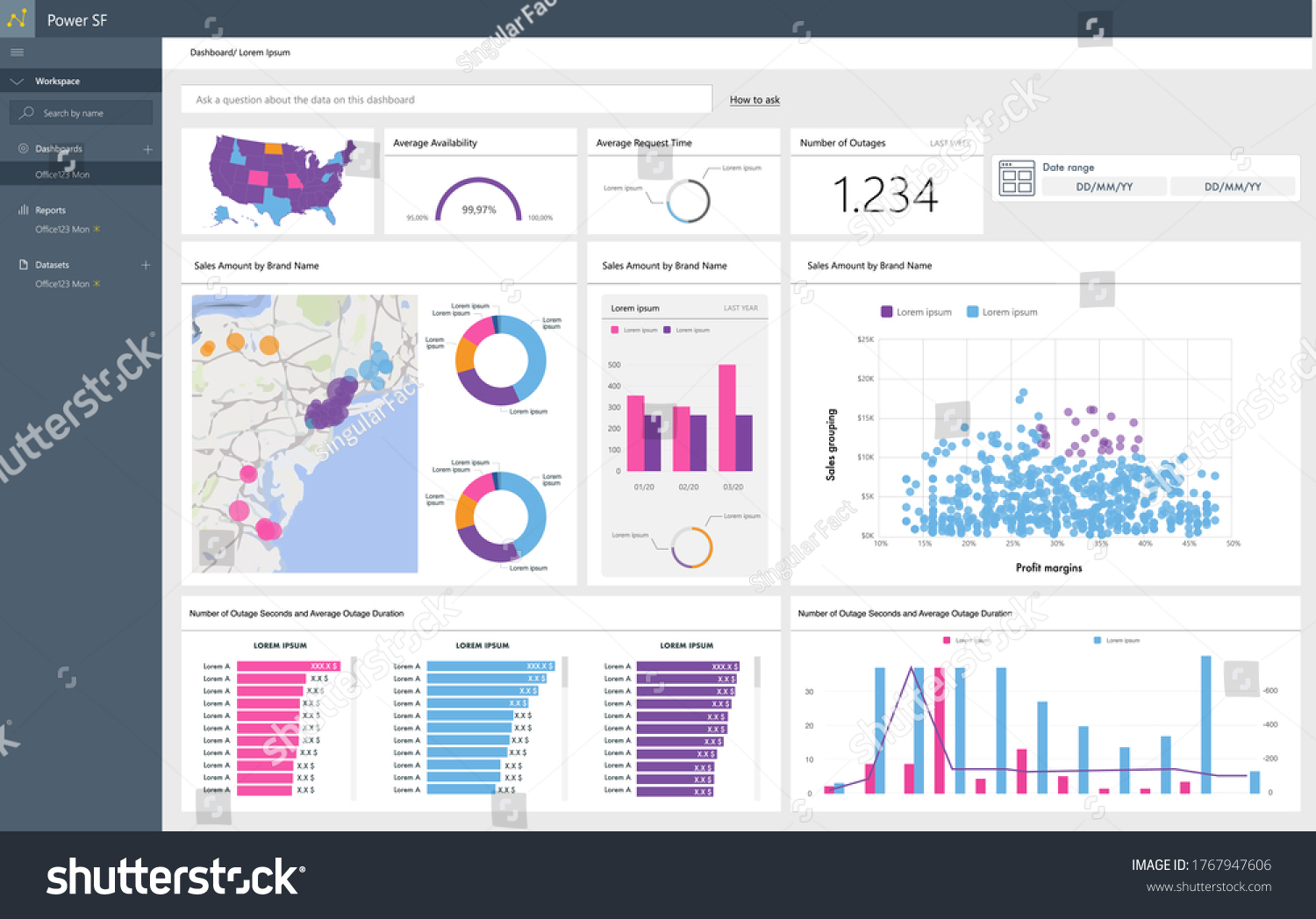 Data dashboard states.Data visualization template.Power bi.EPS10 #1767947606