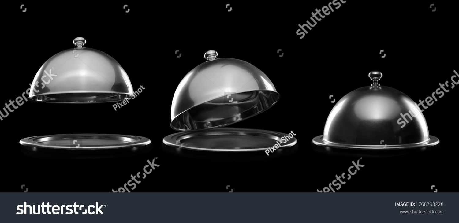 Trays with cloches on dark background #1768793228