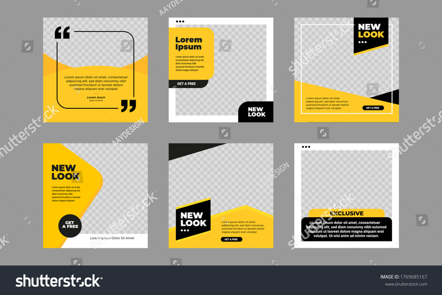 	
Set of Editable minimal square banner template. Black and yellow background color with stripe line shape. Suitable for social media post and web internet ads. Vector illustration with photo college #1769685167