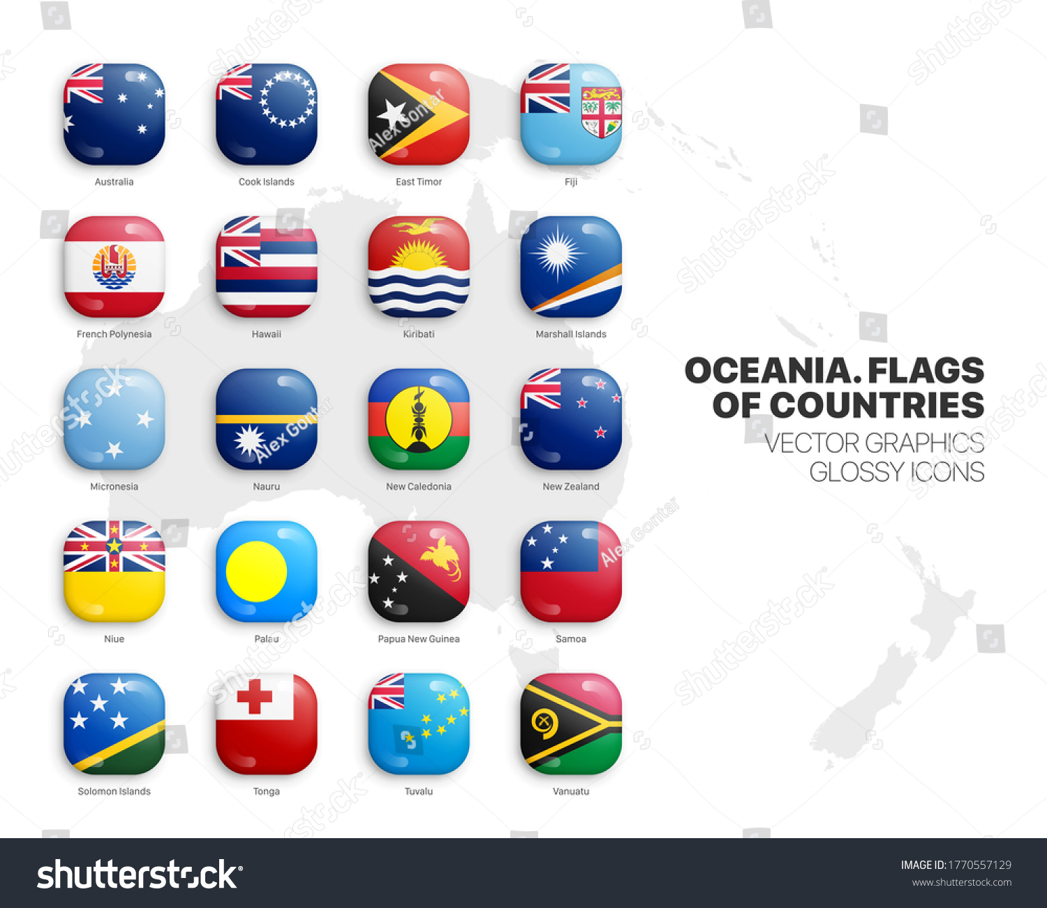 Oceania Countries Flags Vector 3d Glossy Icons Royalty Free Stock