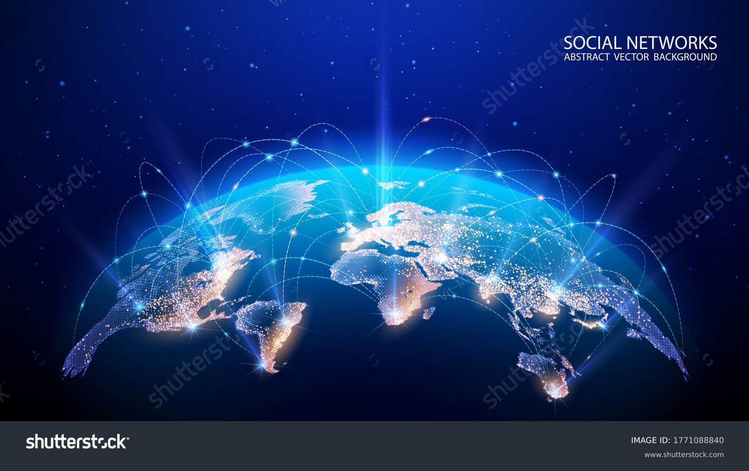 Vector. Map of the planet. World map. Global social network. Future. Blue futuristic background with planet Earth. Internet and technology. Floating blue plexus geometric background.   #1771088840
