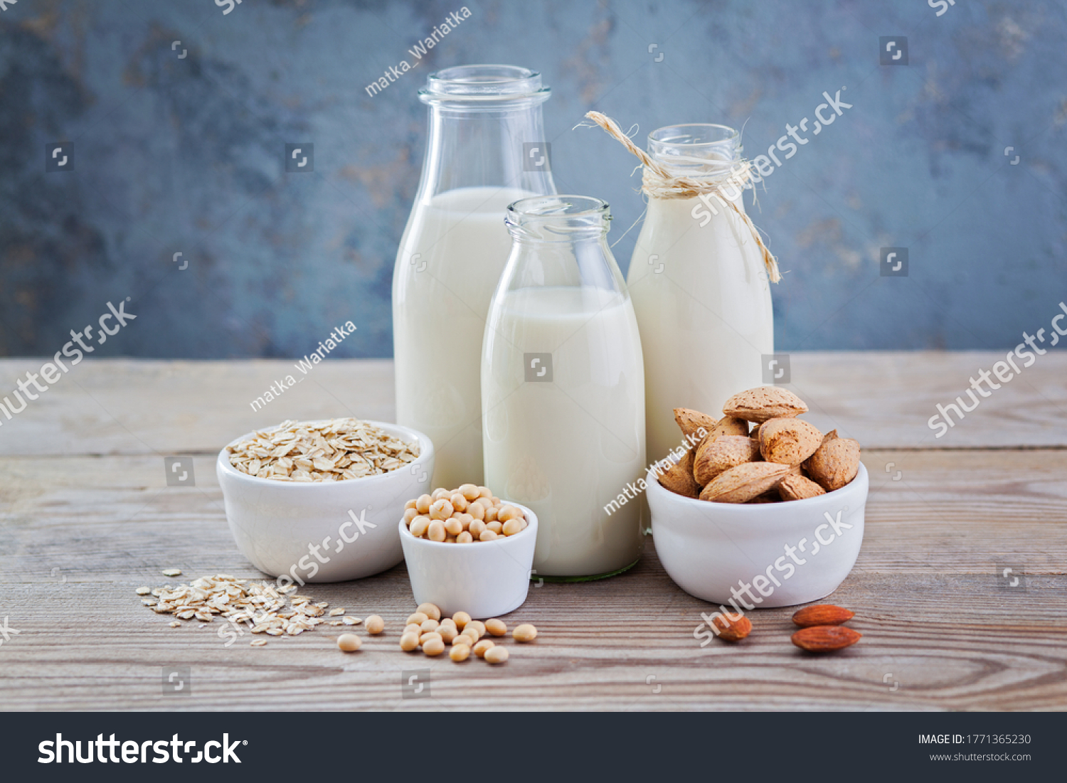 dairy free milk drink and ingredients for breakfast - food and drink #1771365230