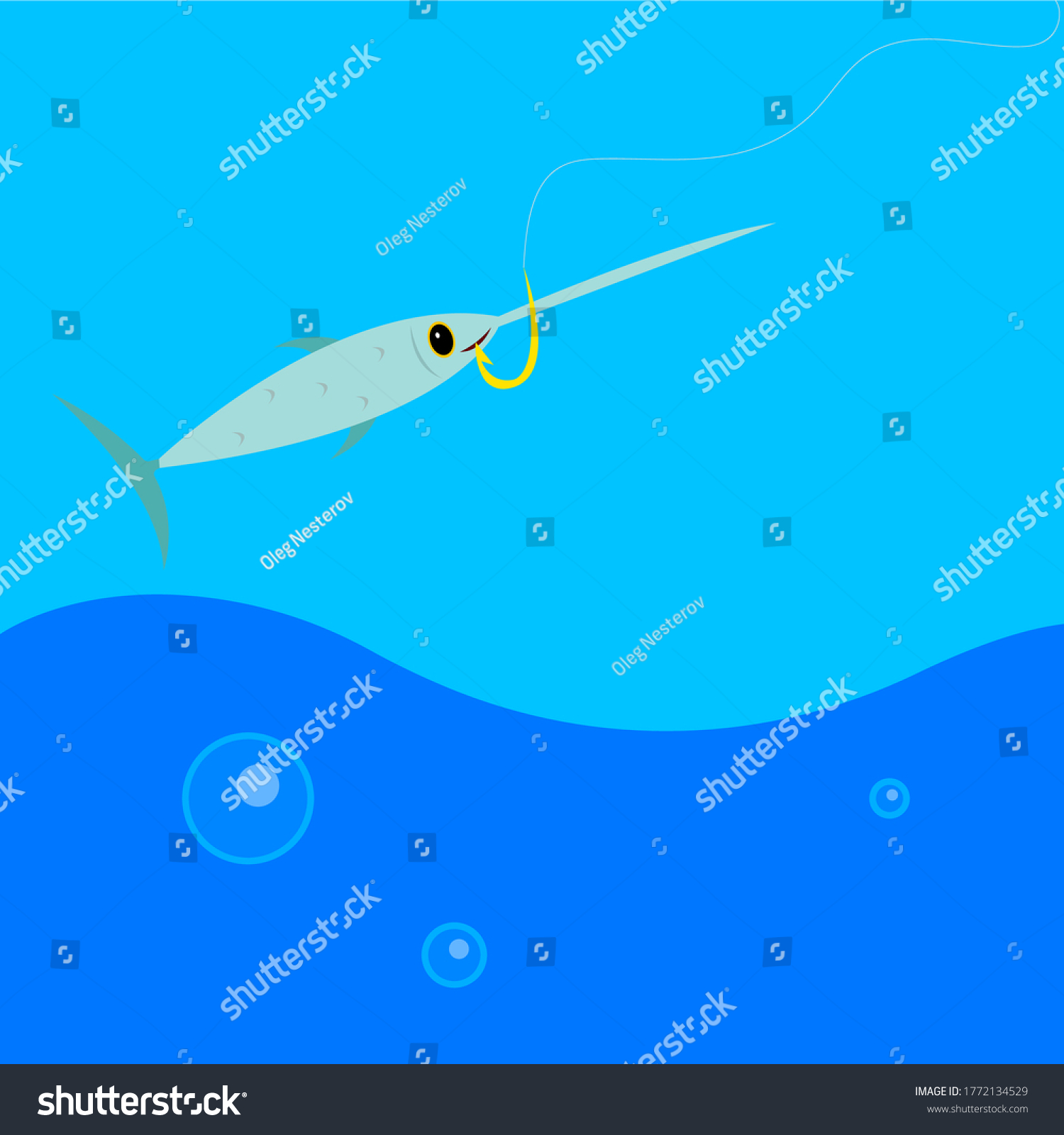 fish with a sharp long nose caught on a hook - Royalty Free Stock ...