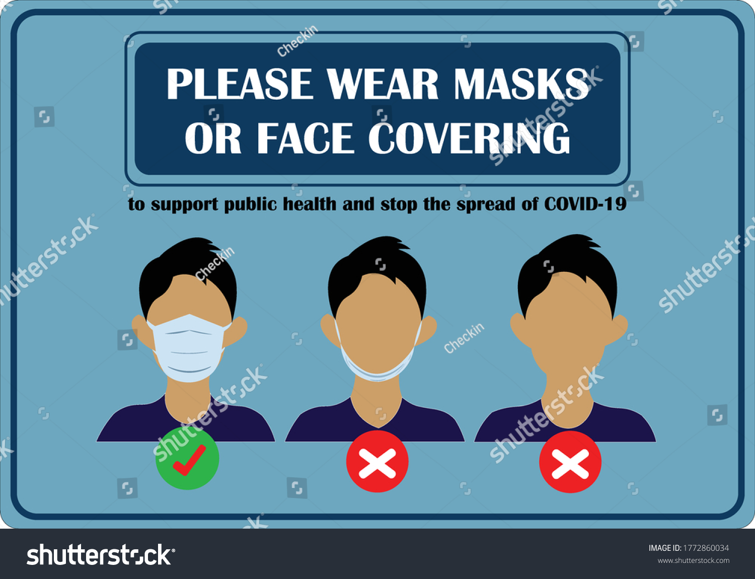 Wear face mask notice. Wear face mask sign and symbol vector. Please wear masks or face covering. Safety sign. Mask sign. how to wear mask. Face covering sign. Safety signs during COVID-19 virus. Safe #1772860034