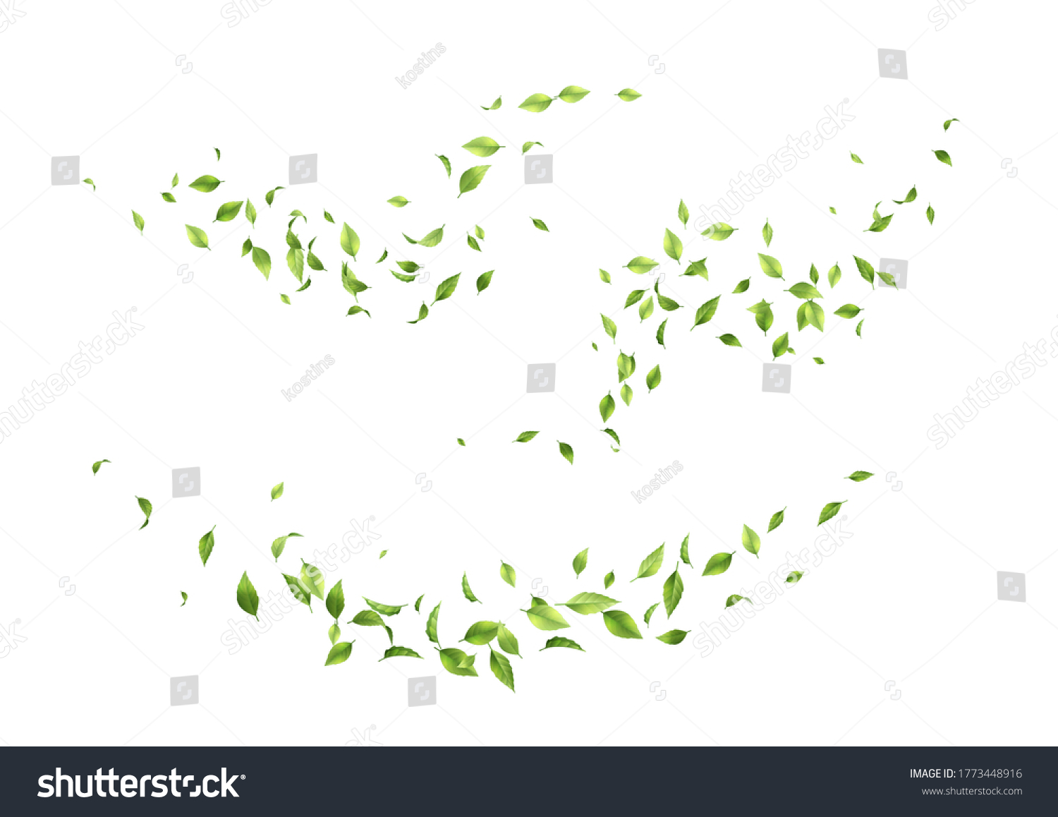 Flying green leaves. Set of waves formed by green leaves #1773448916