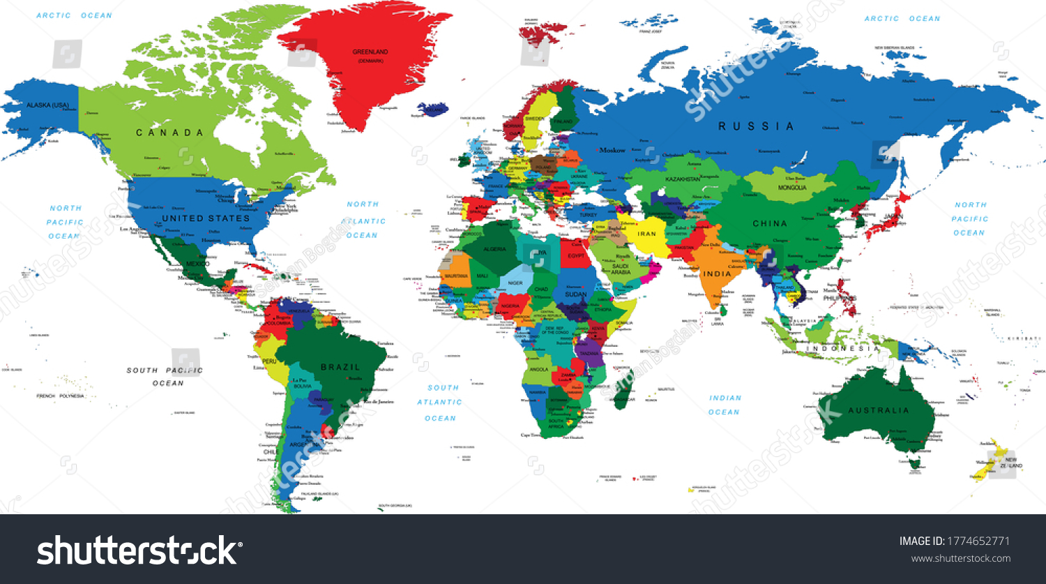 Highly detailed map of the world with countries, - Royalty Free Stock ...