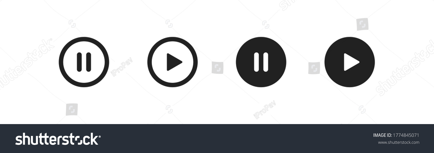 Play and pause button, line simple icon. Stop illustration concept in vector flat style. #1774845071