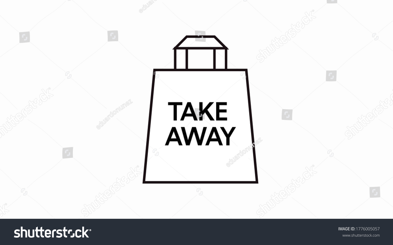 Vector Isolated Black and White Take Away Bag Icon or Sign #1776005057