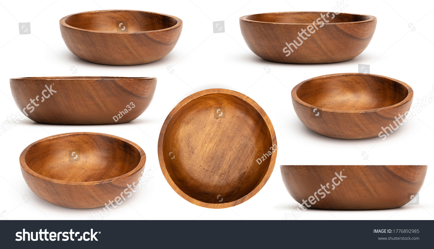 Empty wooden bowls isolated on white background. Set of wood bowls. Collection. #1776892985