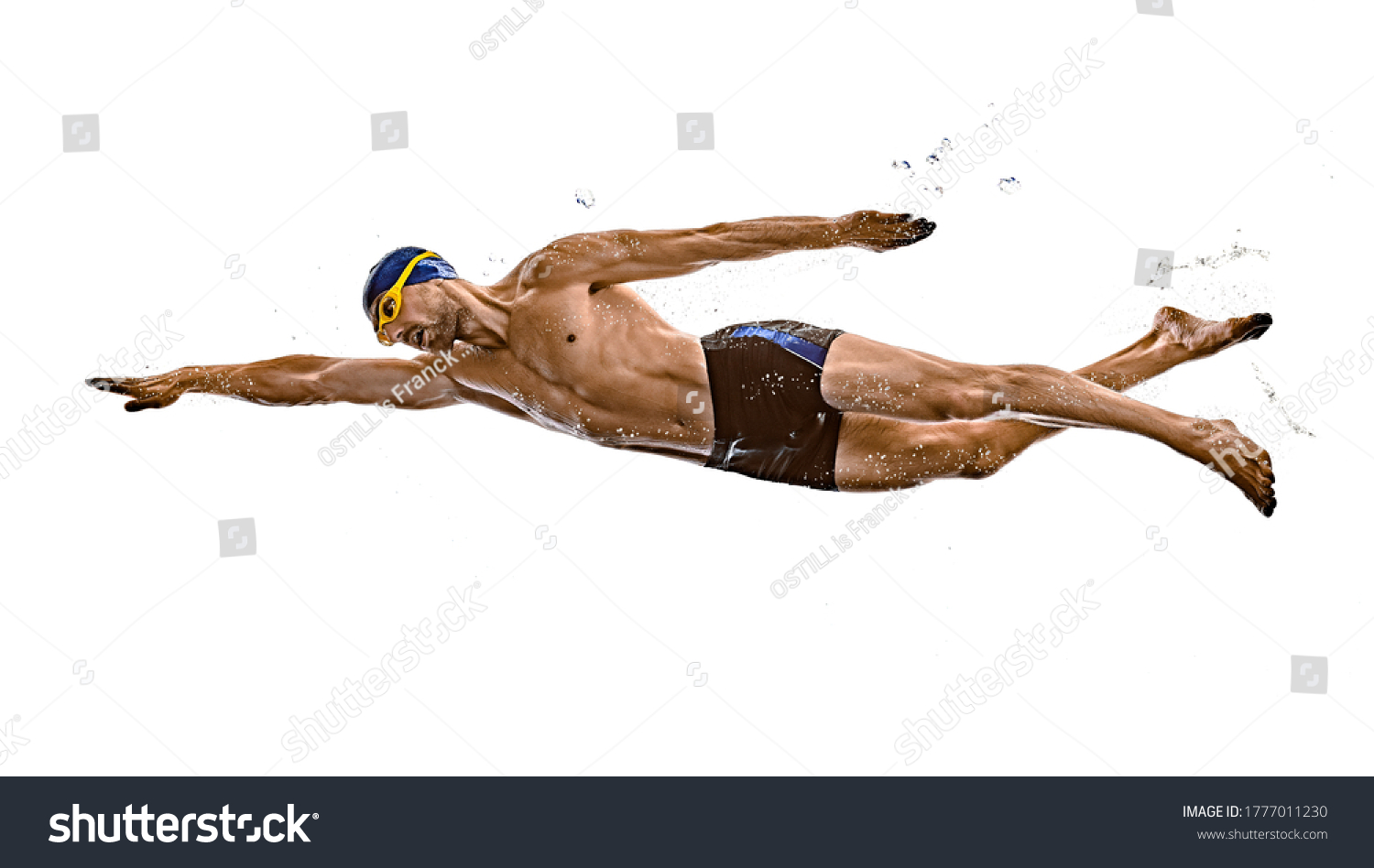 one caucasian man sport swimmer swimming silhouette isolated on white background #1777011230