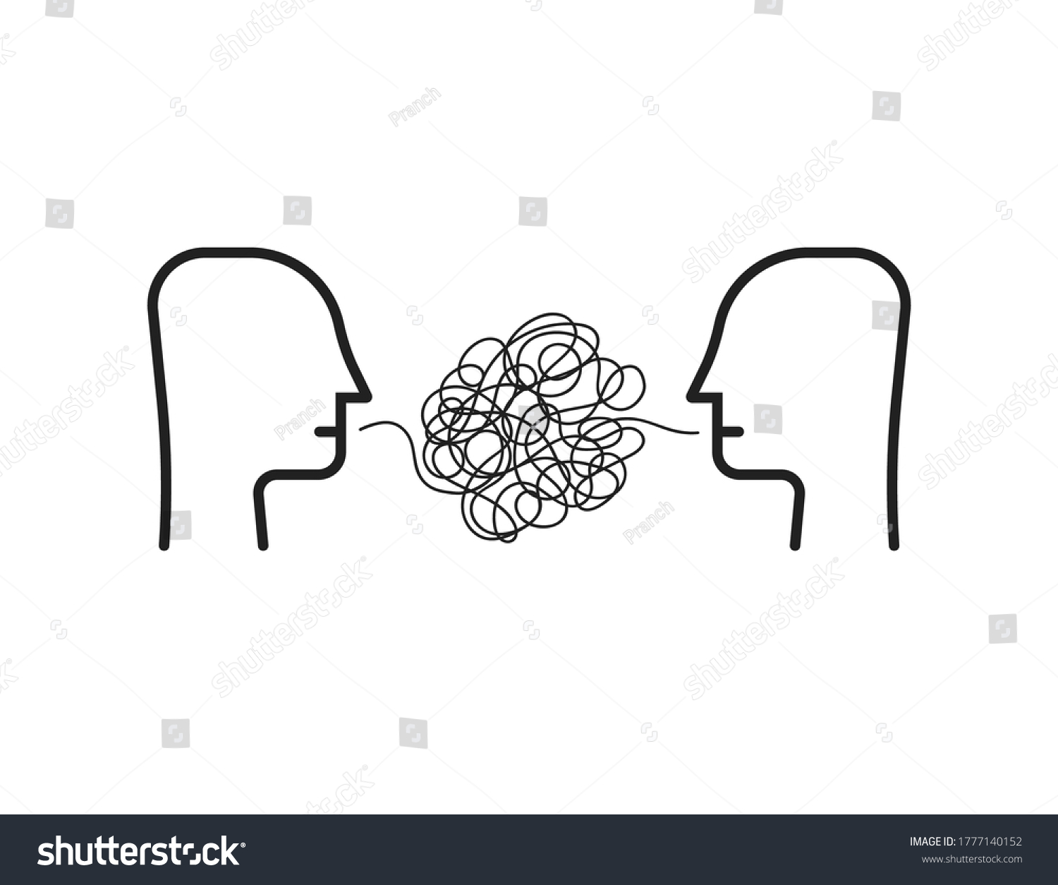 two person with difficult communion. concept of brawl and hard speaking by abuser and depression or stress or anxiety. outline simple trend modern graphic linear design isolated on white background #1777140152