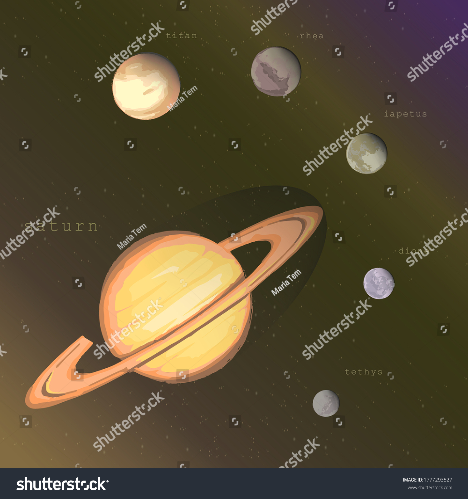 saturn planet with satellites titan rhea iapetus - Royalty Free Stock ...